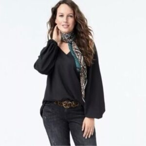 Cabi Women's Black Elastic V-Neck Tunic Balloon Sleeve Style 3802 Sz S